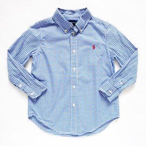 RALPH LAUREN Long Sleeved Blue & White Gingham Button Down/Up Shirt Boys Size 5